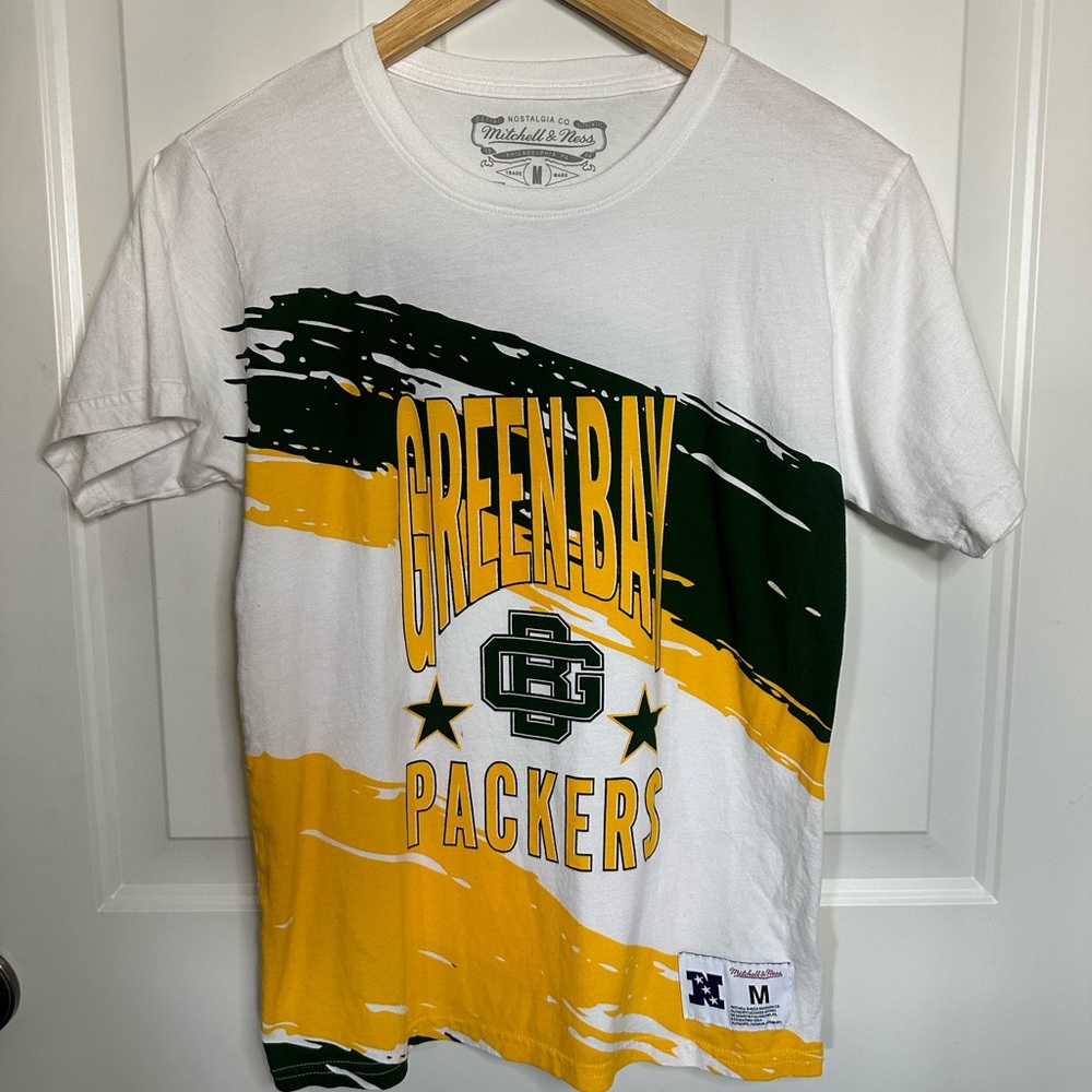 Mitchell & Ness White/Green/Yellow Green Bay Packers Graphic Tee